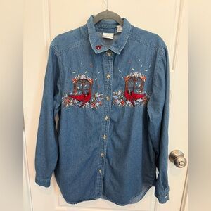 Bobby Brooks Christmas Sweater Vest Button Up Embroidered Vintage Large